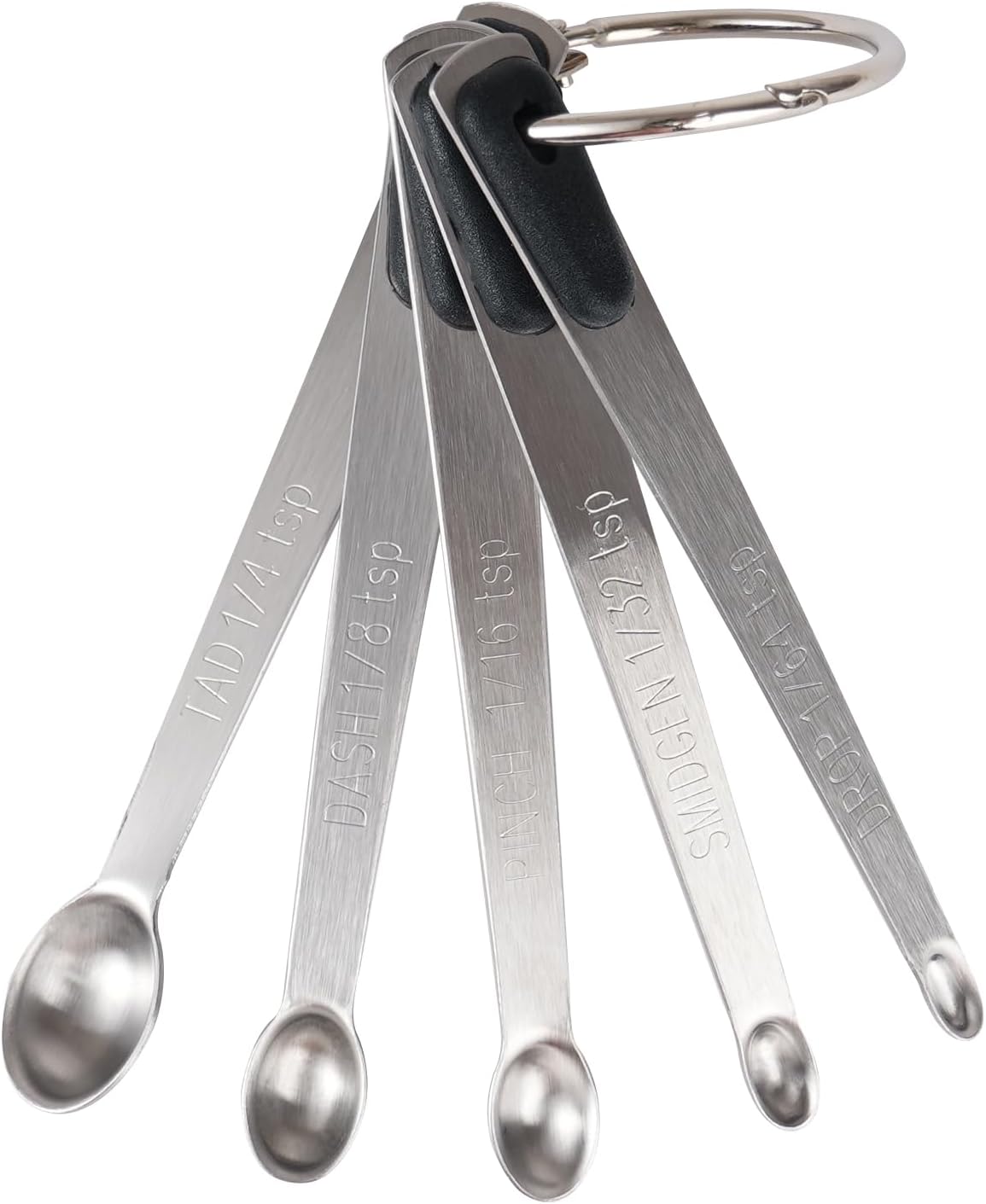 Mini Measuring Spoons Set, Tiny Stainless Steel Measure Teaspoons with Black Silicone Handle, Suitable for Small Amount of Dry or Liquid Ingredients and Spices (1/64, 1/32, 1/16, 1/8, 1/4 tsp)