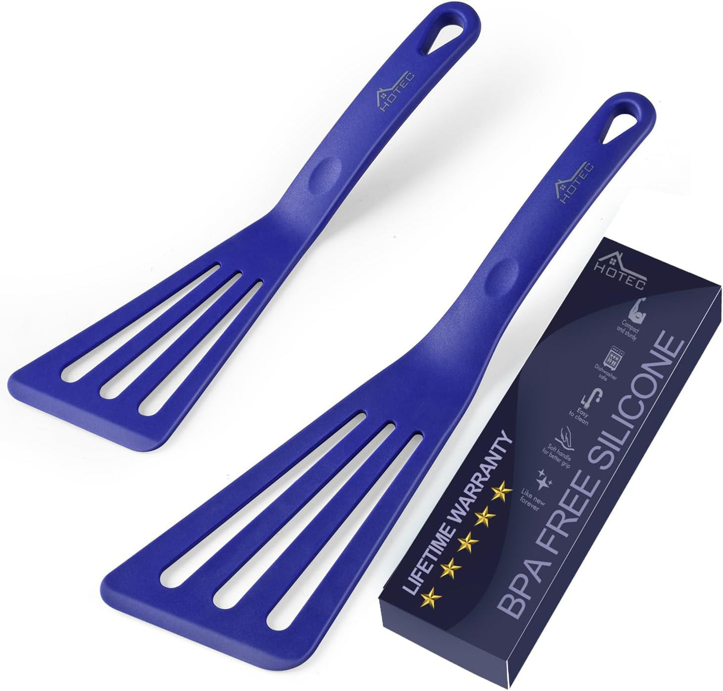 HOTEC 600℉ Heat Resistant Silicone Slotted Fish Turner Spatula Set, BPA Free Flipper Cooking Spatulas, for Non Stick Cookware Dishwasher Safe, Black