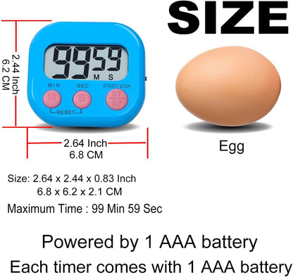 Digital Kitchen Timer, BESTWYA Electronic Timer with Clear LCD Screen Count Up and Down Function 3 Big Buttons On/Off Switch Button for Kitchen, Study, Work, Exercise Training (6, 3 Colors)