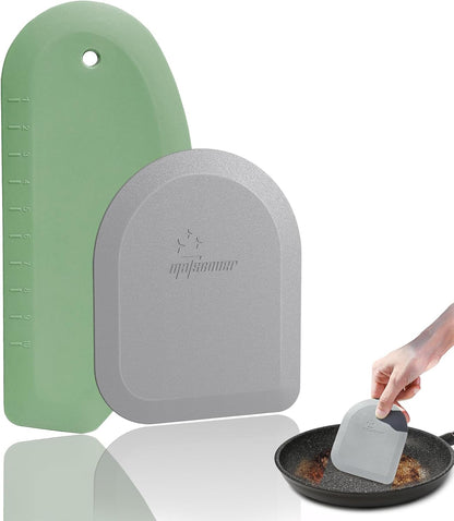 Bowl Scraper Dough Scraper Tool - Set of 2 Silicone Bench Scraper for Baking, Kitchen Pastry Scraper for Bread, Cake, Batter, cheese, Cream, Honey, Jam, Food Scraper with Curved Edge, Blue & Grey