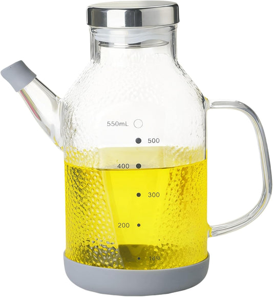 High Borosilicate Glass Oil Bottle-Olive Oil Dispenser for Kitchen-Soy Sauce and Vinegar Dispenser Bottle- Cooking Container Cruet-Oil Dispensing Bottles (Transparent, Small/550ml)