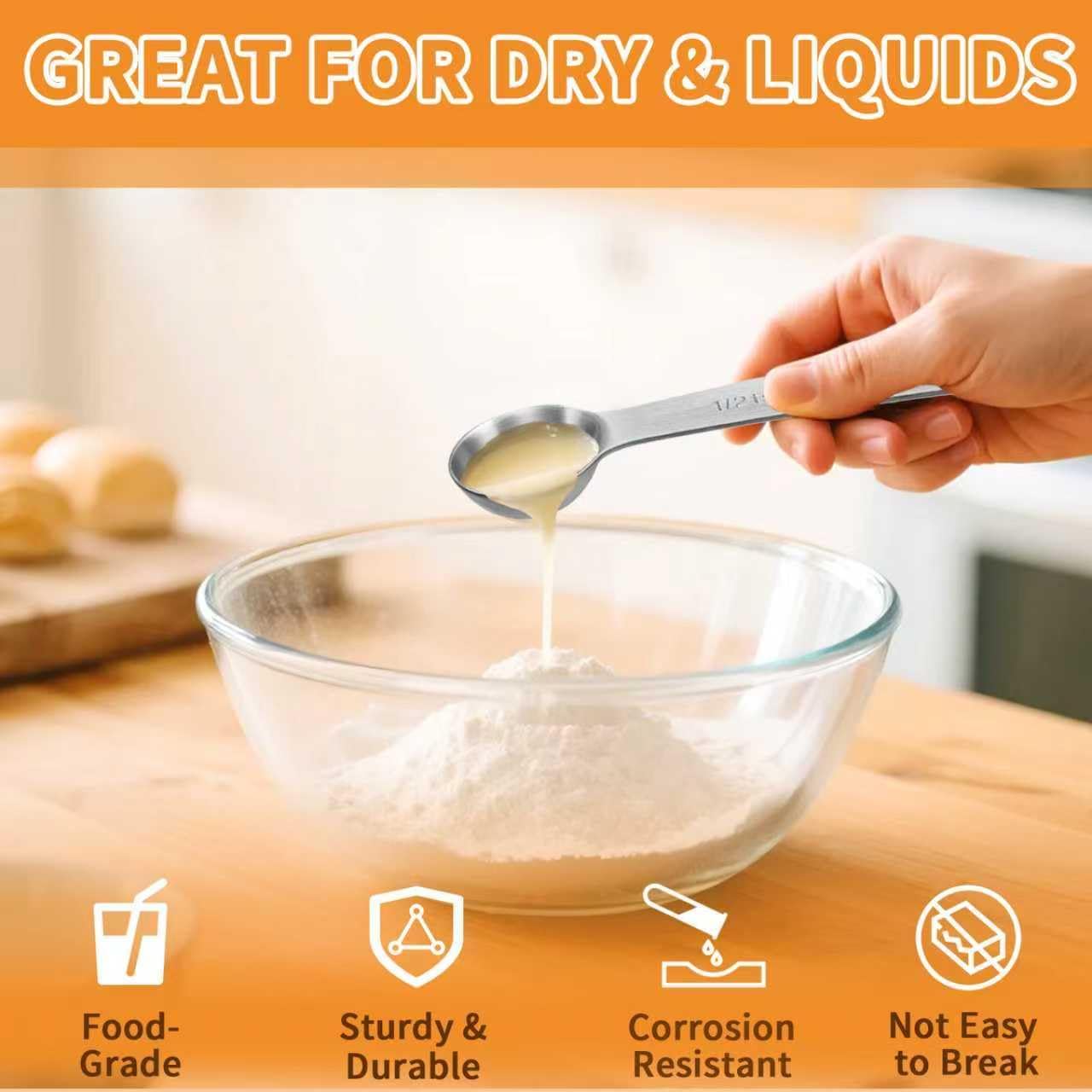 3 Pcs Stainless Steel Measuring Spoons – 5ml/1 Tsp Short Handle Scoops for Baking, Liquid Ingredients & Tea, Soup & Kitchen Cooking