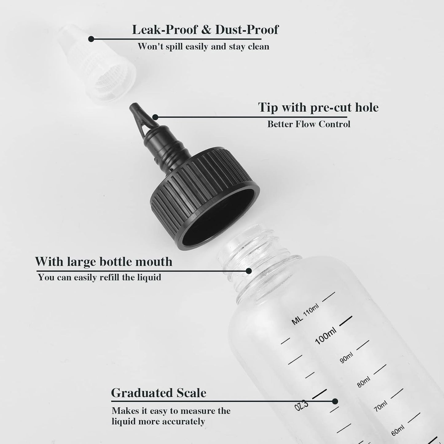 BESARME 2 Pack Applicator Bottle for Hair, 8.5 Ounce Hair Oil Applicator Plastic Squeeze Bottle Root Hair Dye Bottle Twist-On Top Tip Cap with Clear Graduated Scale