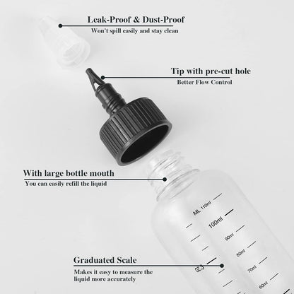 BESARME 2 Pack Applicator Bottle for Hair, 8.5 Ounce Hair Oil Applicator Plastic Squeeze Bottle Root Hair Dye Bottle Twist-On Top Tip Cap with Clear Graduated Scale
