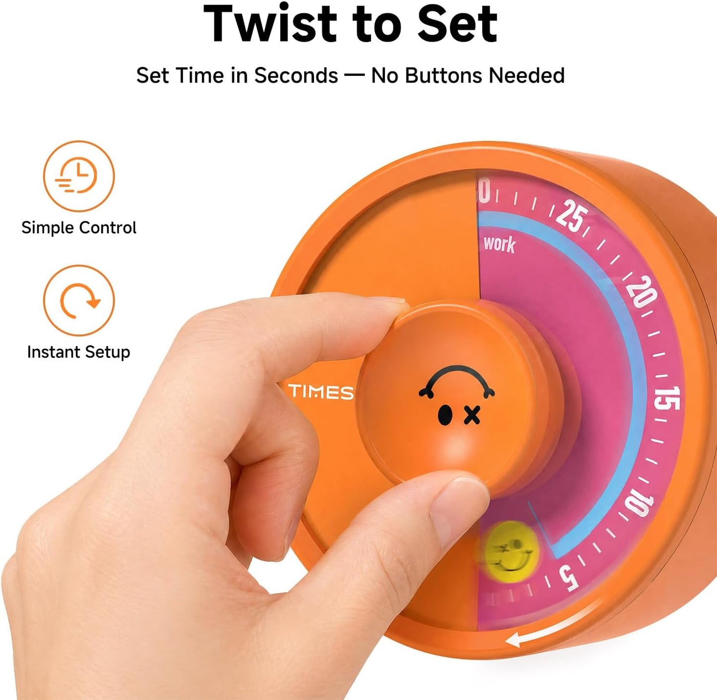60-Minute Visual Timer, Twist to Set, Loud Battery-Powered Alarm, High-Visibility Rotary Countdown Dial for Kitchen, Work, Study & Time Management (Orange)