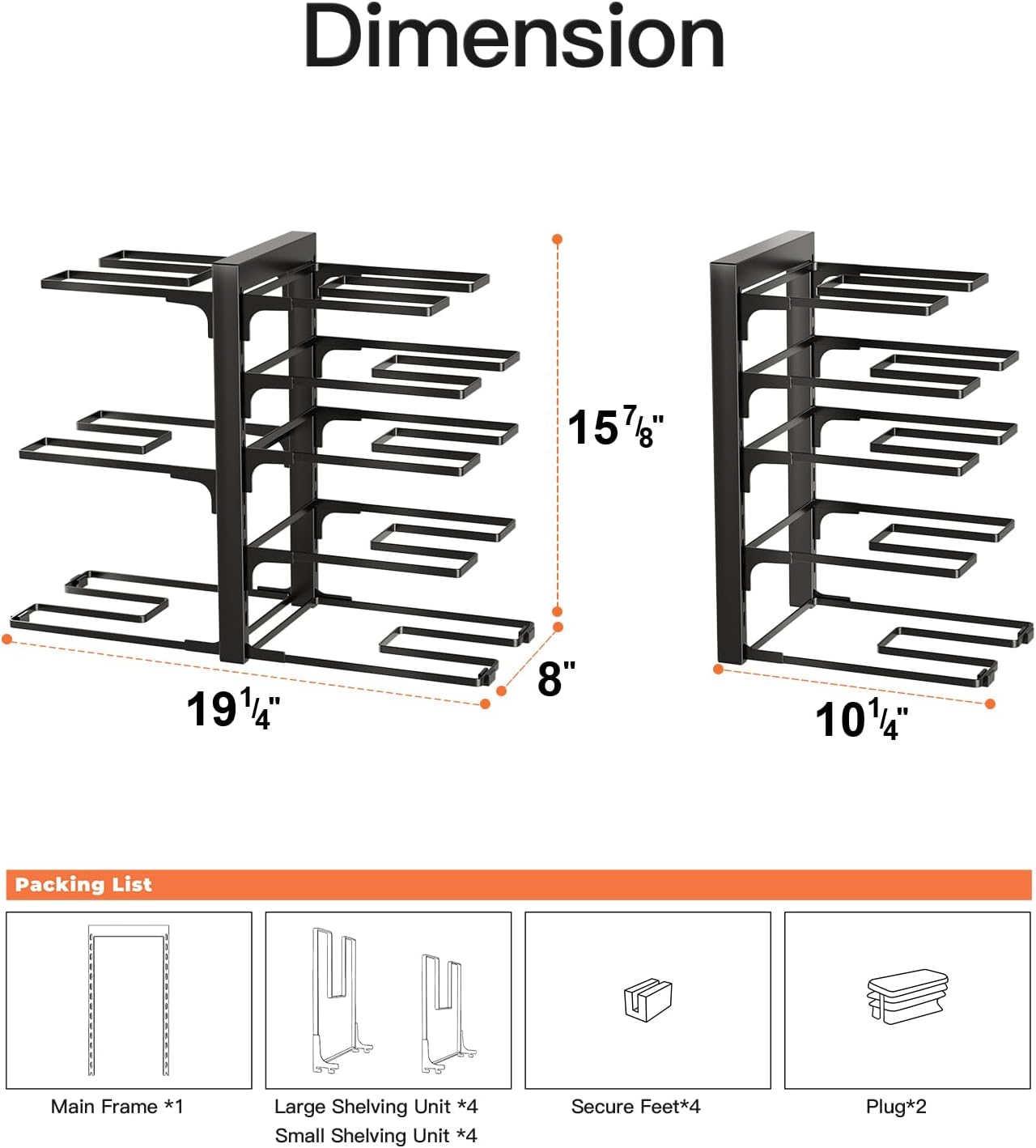 ORDORA Pots and Pans Organizer for Cabinet 16.61 Height, 8 Tier Pot Organizers Rack with 3 DIY Methods, Adjustable Pan Organizer under Cabinet Kitchen Organization and Storage