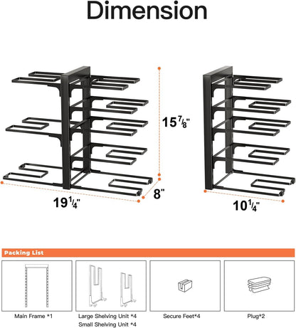 ORDORA Pots and Pans Organizer for Cabinet 16.61 Height, 8 Tier Pot Organizers Rack with 3 DIY Methods, Adjustable Pan Organizer under Cabinet Kitchen Organization and Storage