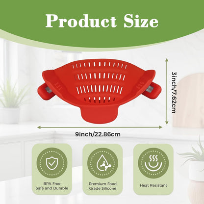 Clip-On Silicone Strainer for Pots, Heat-Resistant Handsfree Pasta & Vegetable Colander, Space-Saving Kitchen Gadget for Noodles, Veggies & Berries (Grey)