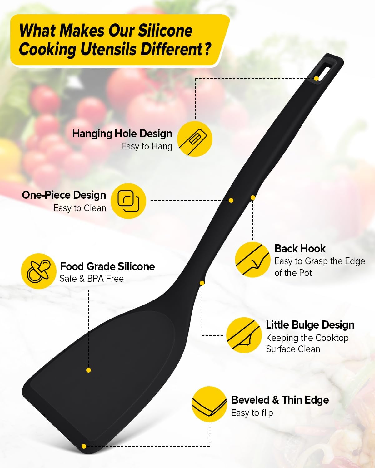 Pack of 4 Silicone Cooking Utensils Set, Non Stick Solid Spatulas and Heat Resistant Slotted Spoons with Back Hooks, Ideal BPA Free Kitchen Utensils Set for Frying,Serving,Turning,Stirring(KHAKI)