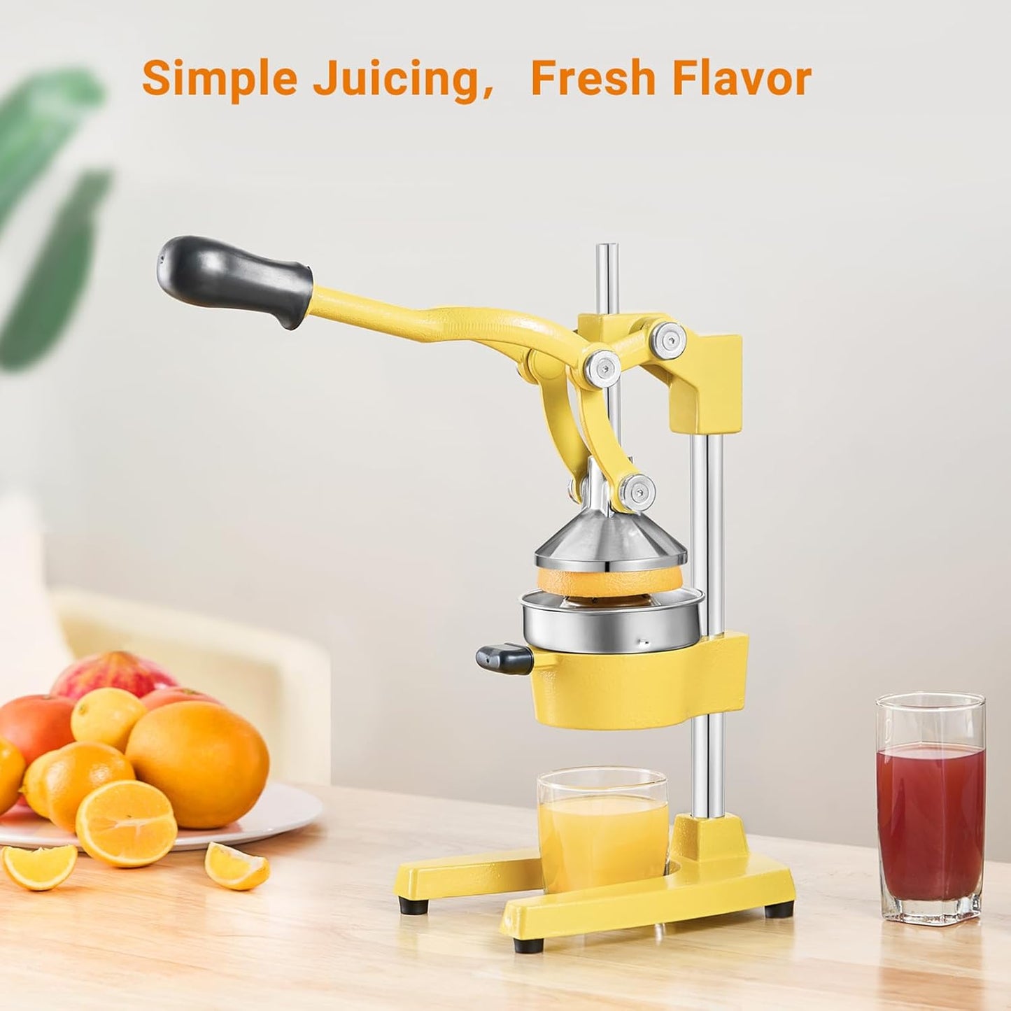 TONGCHANT Manual Juicer, Heavy Duty Cast Iron Juicer | Hand Press Juicer for Orange Lemon Lime Pomegranate & Citrus Fruits, High Leverage for Easy Juicing, Stainless Steel Cup, Easy to Clean, Black