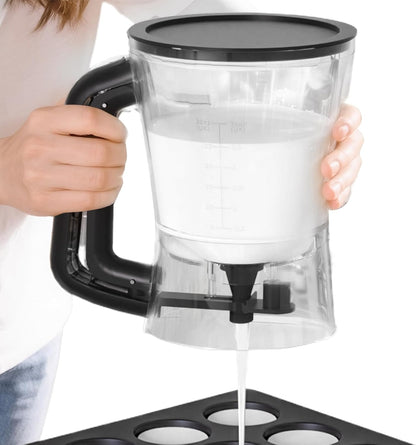 Pancake Batter Mixer - 1L Funnel Shape Container, Precise Baking Accessory, Comfortable Squeeze Handle, Cake Dispenser with Stand | Controlled Batter Pourer for Maker Waffles Pancakes Sauce Dressing