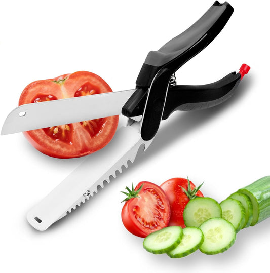 6 in 1 Kitchen Scissors for food,Tomato Knife Chops Cutting Board Scissors with Safety Lock，Detachable kitchen shears for food Meat Cheese Vegetable Fruit, Dishwasher Safe