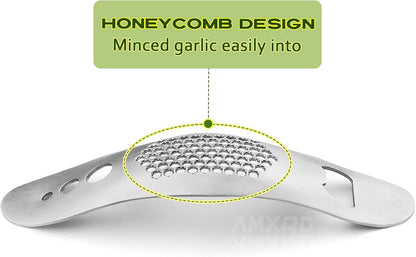 Garlic Press Rocker & Silicone Peeler, Stainless Steel Garlic Mincer Crusher Squeezer Kitchen Tool