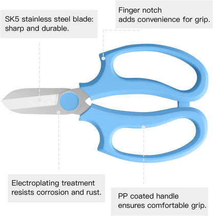 Housolution Flower Scissors, Strong Floral Shears, Premium Steel Garden Pruning Shears Garden Scissors Floral Fruits Leaf Scissors Hand Pruner Snip Trimming Tool for Gardening Flower Arrangement, Pink