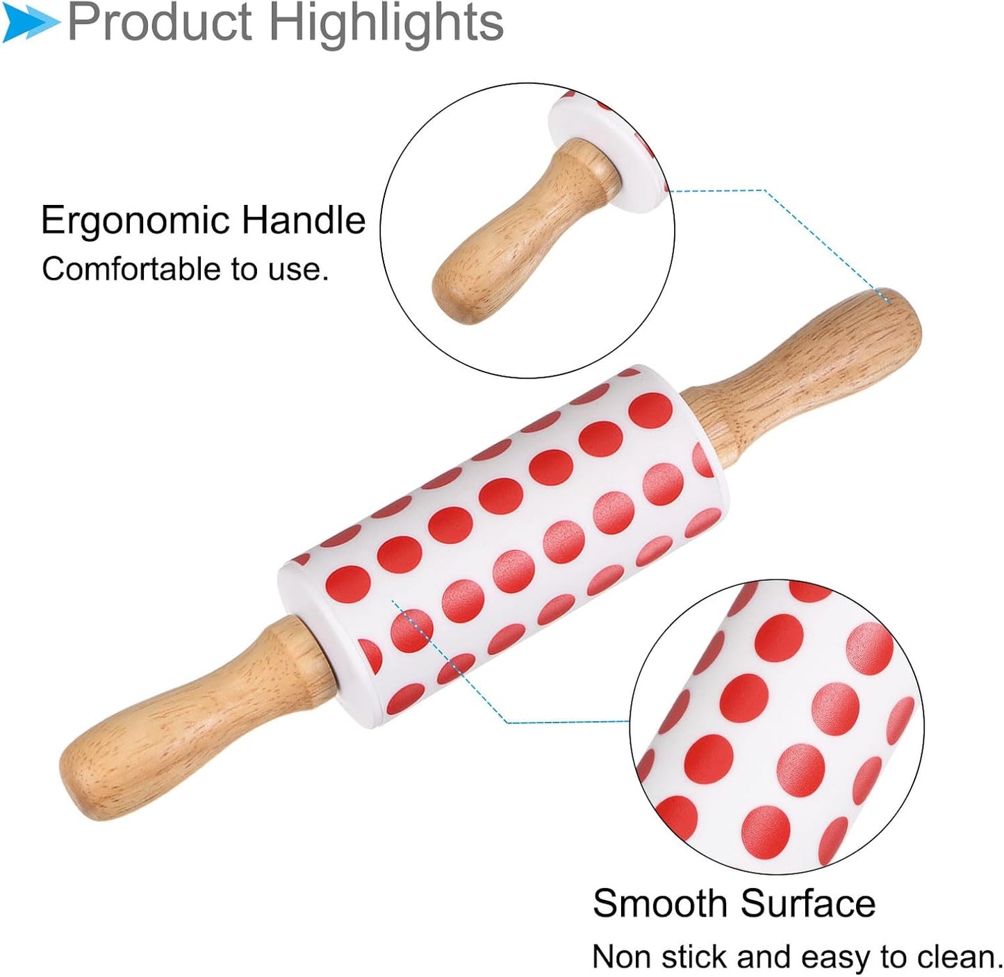 Silicone Rolling Pins, 17" Length, Silicone & Oak Non-Stick Ergonomic Wooden Handle Fondant Dough Roller Pink - (Applications: for Baking DIY Projects)