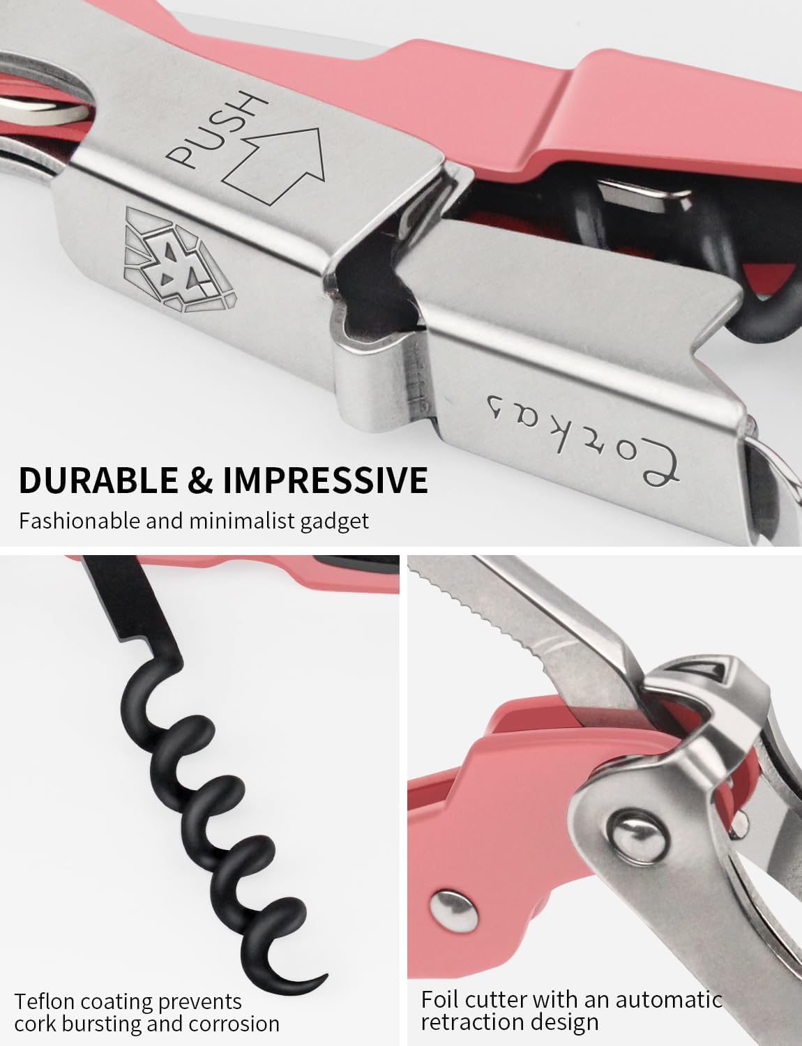 CORKAS Wine Key - Professional Handcrafted Heavy Duty Waiter Corkscrew, Compact Wine Opener with Double Hinged, Foil Cutter and Bottle Opener, Gifts for Servers, Sommelier, Bartenders - Red