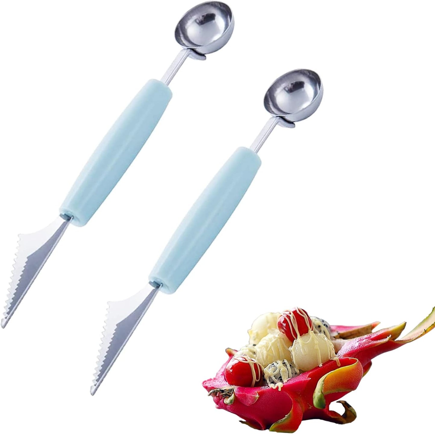 Melon Baller, 2Pcs Double-Headed Fruit Carving Cutter Knife Cookie Scoop Fruit Decoration Tool Stainless Steel DIY Cutting Scooping Round Melon Scoop for Watermelon,Cantaloupe,Fruits,Sorbet,Ice Cream
