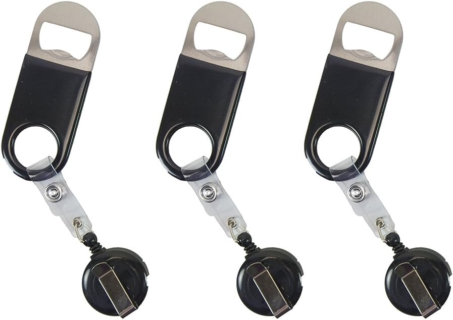 Retractable Flat Beer Bottle Opener with Belt Clip for Bartenders,Waiter (Black 3-Pack)
