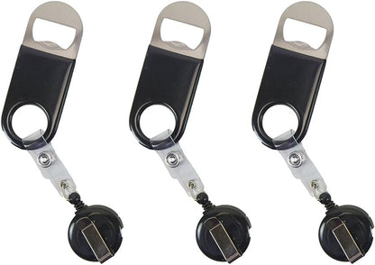 Retractable Flat Beer Bottle Opener with Belt Clip for Bartenders,Waiter (Black 3-Pack)