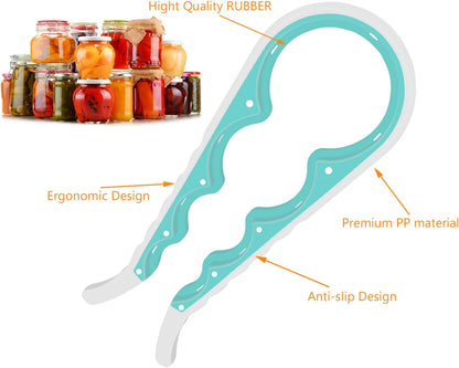 Jar Opener, 5 in 1 Multi Function Can Opener Bottle Opener Kit with Silicone Handle Easy to Use for Children, Elderly and Arthritis Sufferers (Apple Red）
