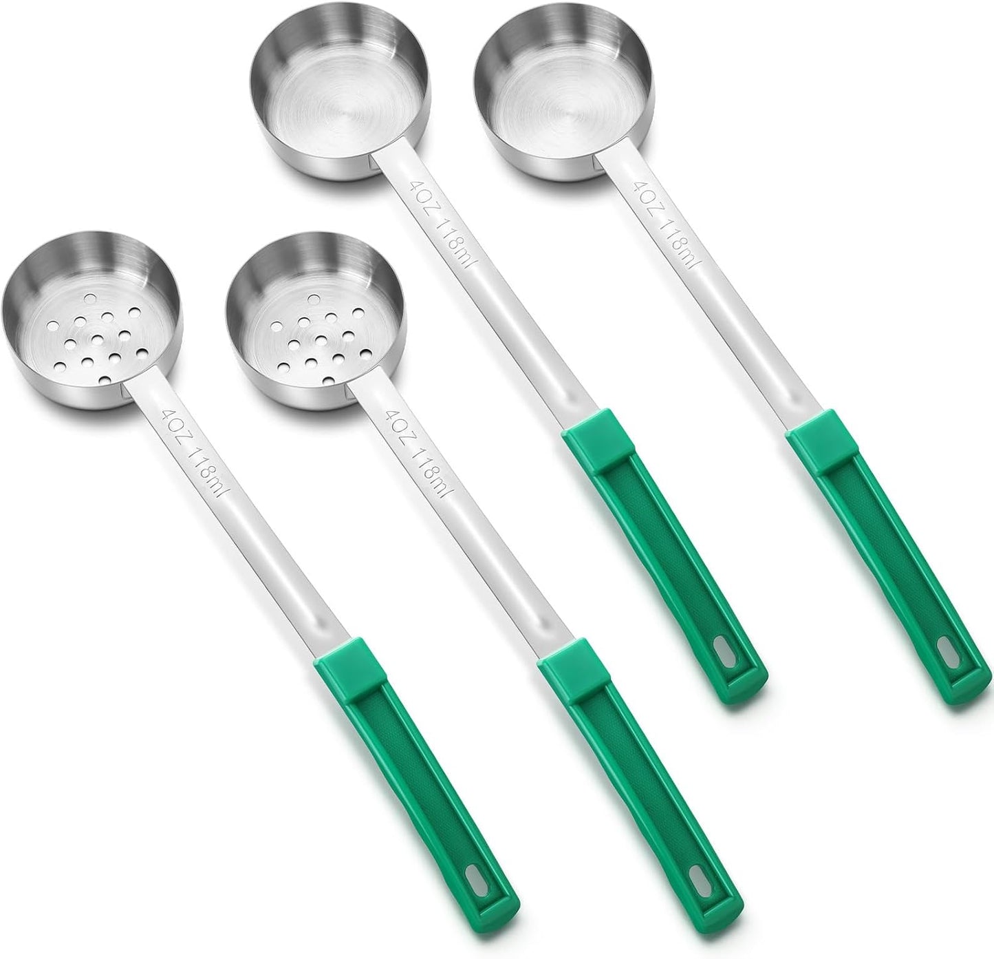 Teenyyou 4 Pcs Portion Control Serving Spoons Portion Control Spoons Ladle Scoops Food Measuring Utensils Proportion Manage Slotted and Unslotted Scoops for Weight Loss(Green,4oz)