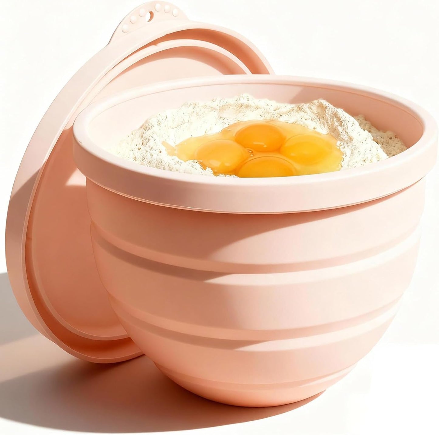 Silicone Bowl Insert for Kitchen Aid 5 Qt Tilt-Head - Patented Design Bowl Liner, 2pack with Lids, Resistant to collapse Thicker Bowl Insert, Foldable, Heat/Cold Resistant (Beige*Pink)