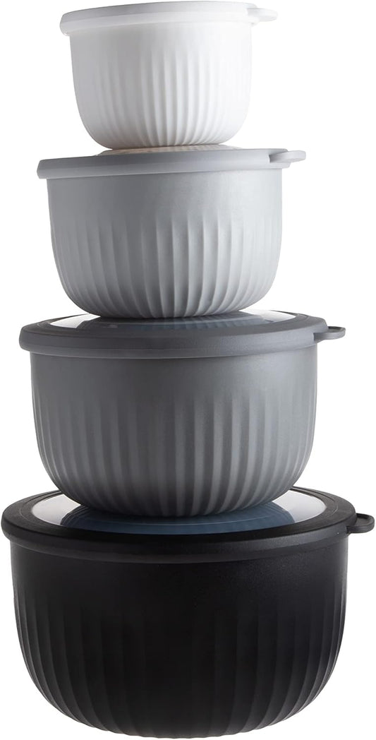 COOK WITH COLOR Prep Bowls with Lids- Wide and Deep Nesting Plastic Small Mixing Bowl Set with Lids, 8 Piece Set - Wide Bowls, Blue