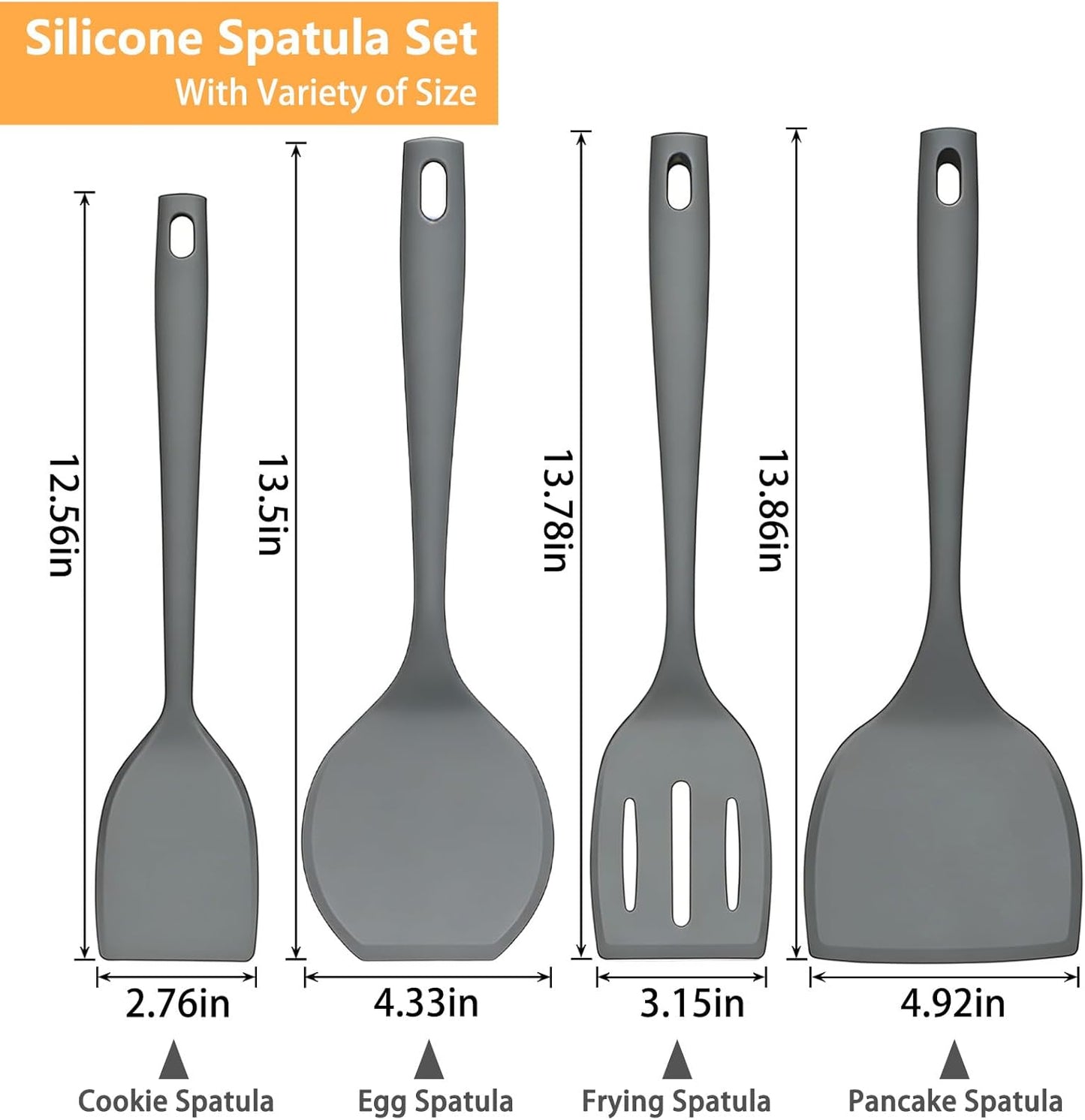 Silicone Spatula Turner Set, 600°F High Heat Resistant Spatulas for Cooking, BPA Free, Large Flexible Kitchen Utensils Flipping Eggs, Pancakes, Fish, Burgers, Dishwasher Safe (4 Pack, Black)