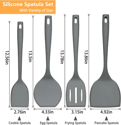 Silicone Spatula Turner Set, 600°F High Heat Resistant Spatulas for Cooking, BPA Free, Large Flexible Kitchen Utensils Flipping Eggs, Pancakes, Fish, Burgers, Dishwasher Safe (4 Pack, Black)