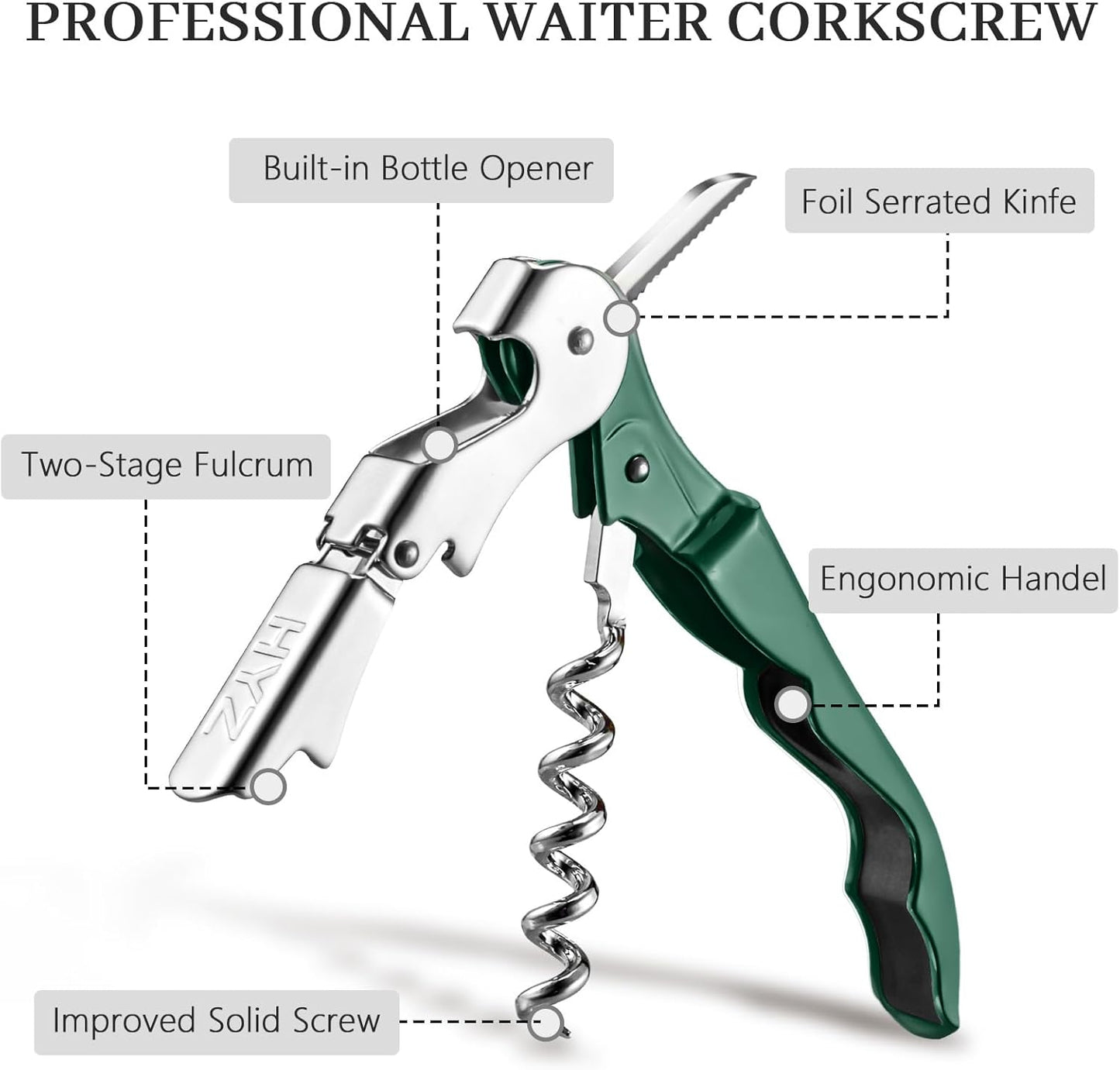 HYZ 2-Pack Wine Opener Waiter Corkscrew, Professional Wine Key for Servers, Bartender, with Foil Cutter, Manual Wine Bottle Opener Double Hinged (Black)