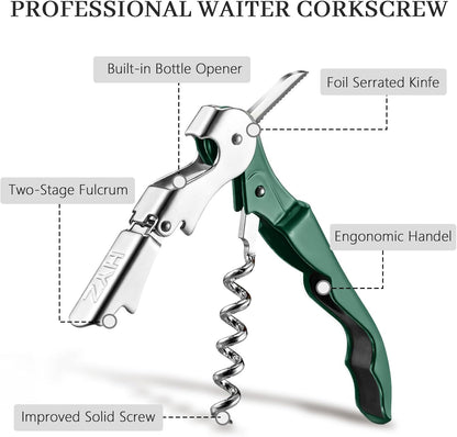 HYZ 2-Pack Wine Opener Waiter Corkscrew, Professional Wine Key for Servers, Bartender, with Foil Cutter, Manual Wine Bottle Opener Double Hinged (Black)