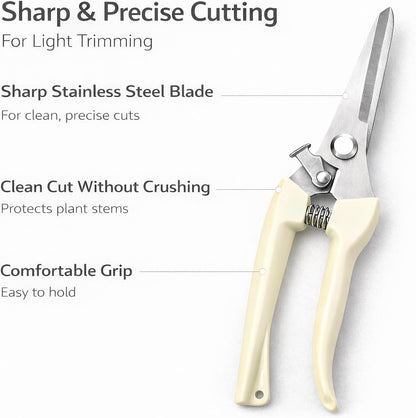 Pruning Shears, Gardening Scissors Garden Shears, Stainless Steel Garden Scissors with Comfortable Grip for Flowers, Herbs & Light Trimming, 1 Pack
