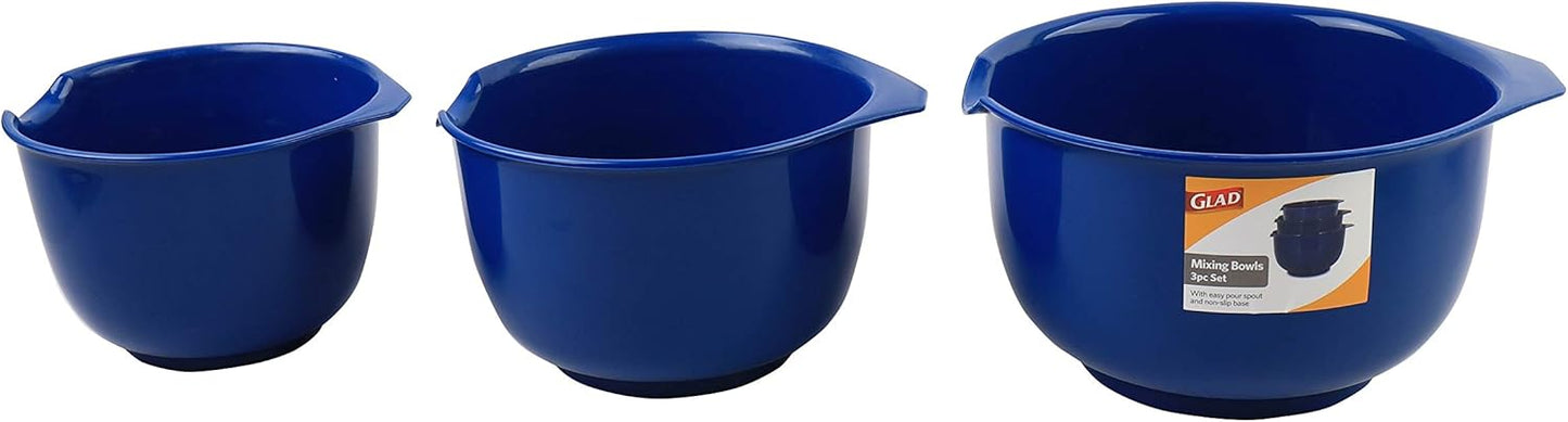 Glad Mixing Bowls with Pour Spout, Set of 4 - Nesting Plastic Bowls (1.2qt, 1.9qt, 2.8qt, and 3qt with Handle) - Non Slip Base, Dishwasher Safe Kitchen Cooking and Baking Supplies, Grey