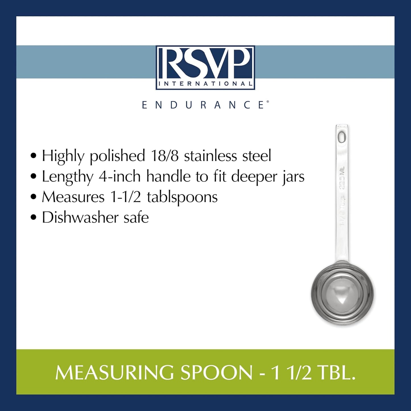 RSVP International Endurance Kitchen Collection Open Stock Measuring Spoon, Stainless Steel, Dishwasher Safe, 0.5-Teaspoon