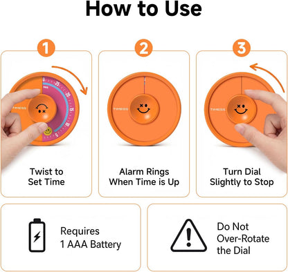 60-Minute Visual Timer, Twist to Set, Loud Battery-Powered Alarm, High-Visibility Rotary Countdown Dial for Kitchen, Work, Study & Time Management (Orange)