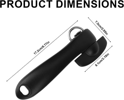 Safety Side Cut Can Opener, Smooth Edge Manual No Sharp Edges Cutting Can Opener Manual with Ergonomic Handle Home Kitchen Utensils Gadgets Practical Accessories Items for Canned Food (Black)