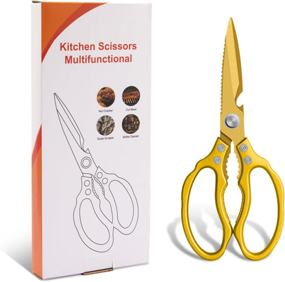 CGBE Kitchen Scissors, Multi-Purpose Kitchen Shears, Heavy Duty Dishwasher Safe Food Scissors for Chicken, Poultry, Fish, Meat & Herbs with Non-Slip Grips - Sliver