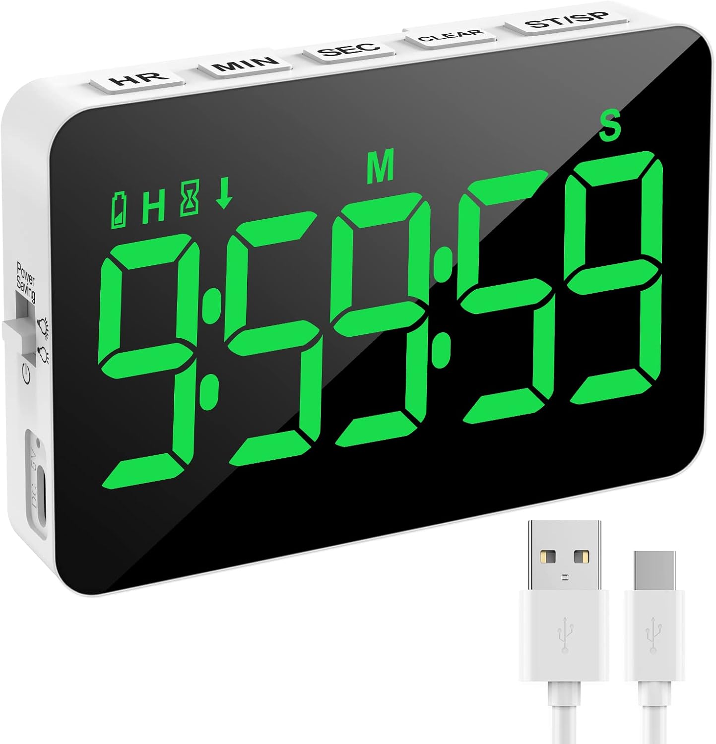 Rechargeable Digital Kitchen Timer for Cooking, Magnetic Timers with Countdown/up, Kids Timer with 5”LED Display 3 Brightness 4 Volume Adjustable for Classroom/Office/Home/Work/Study/Fitness/Game