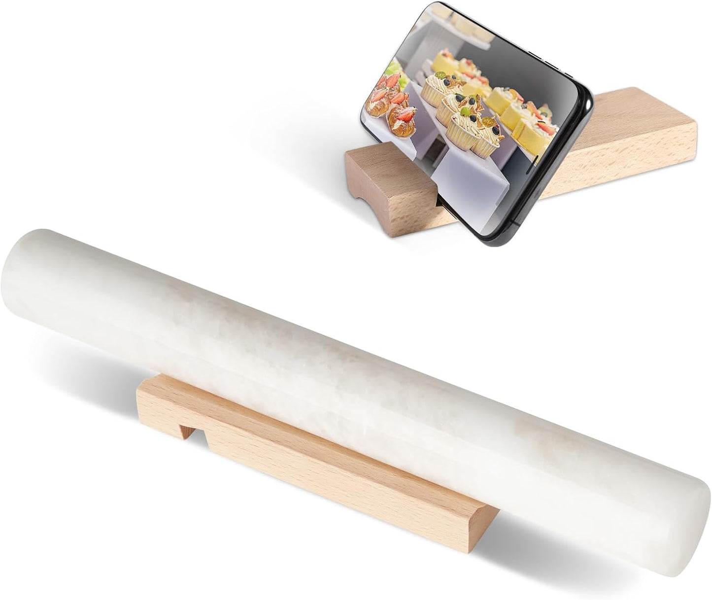 Koville African Natural Marble Rolling Pin, Non-Stick Polished Dough Roller, Pasta, Dumpling, Fondant, Pie Crust, Bread, Pizza Dough, Kitchen Baking Pastry Tools with Mat/Scraper（Namib Fantasy）