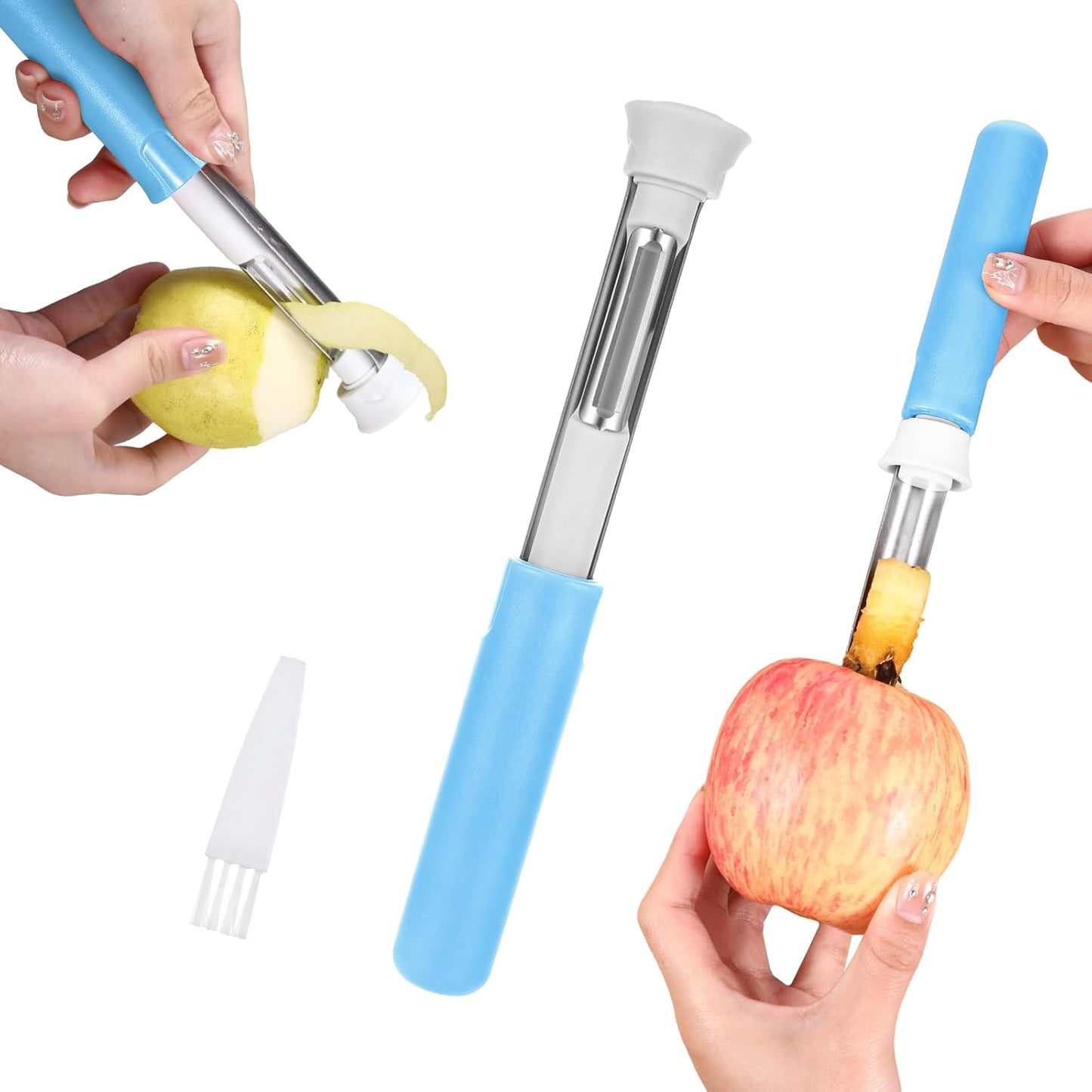Red Apple Corer and Peeler, Multi Functional Apple Corer for Bell Peppers Pears,Stainless Steel 2-In-1 Household Kitchenware, Plastic-Handle,Fruit and Vegetable Peeling Tool,Christmas Halloween Gifts