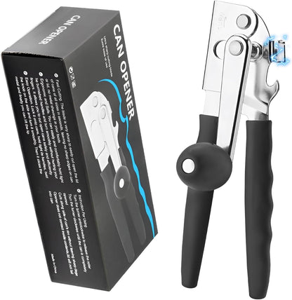 Commercial Can Opener,Stainless Steel Heavy Duty Hand Crank Manual Can Openers with Comfortable Extra-long Handles,Ergonomic Design,Black