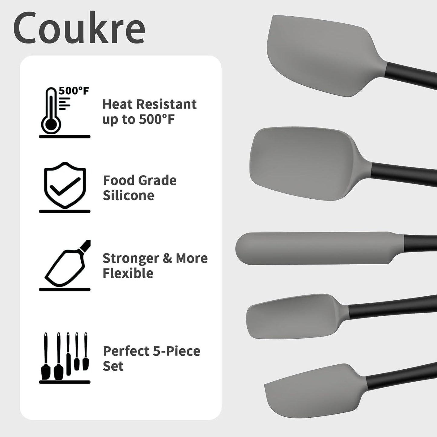 Coukre Silicone Spatula Set of 5,High Temperature Resistant, Food Grade Silicone, Dishwasher Safe, for Baking, Cooking (Aqua Green)