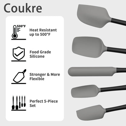 Coukre Silicone Spatula Set of 5,High Temperature Resistant, Food Grade Silicone, Dishwasher Safe, for Baking, Cooking (Aqua Green)