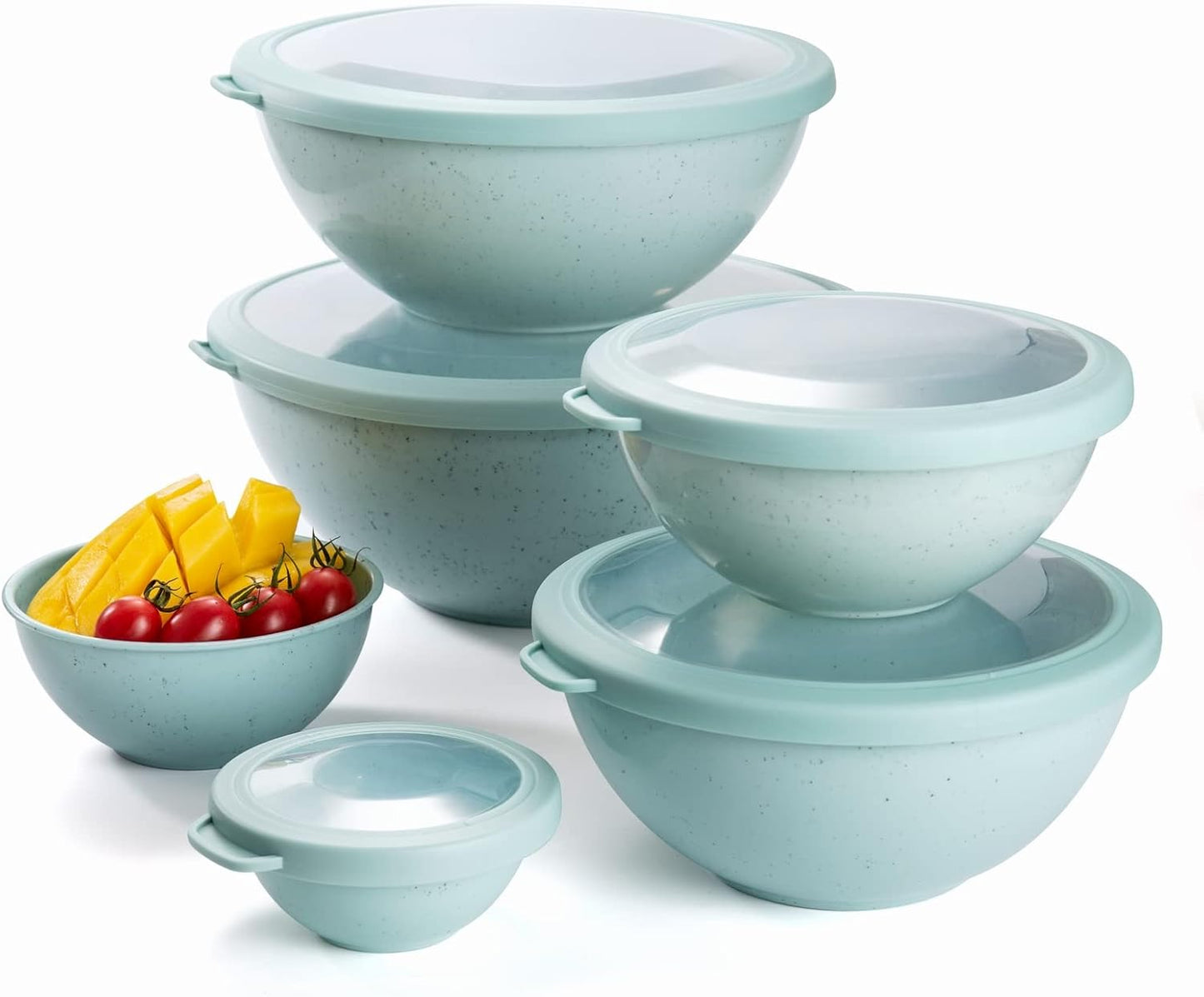 COOK WITH COLOR Mixing Bowls with Lids - 12 Piece Plastic Nesting Bowls Set includes 6 Prep Bowls and 6 Lids, Microwave Safe Mixing Bowl Set, Black Embossed - Colors B