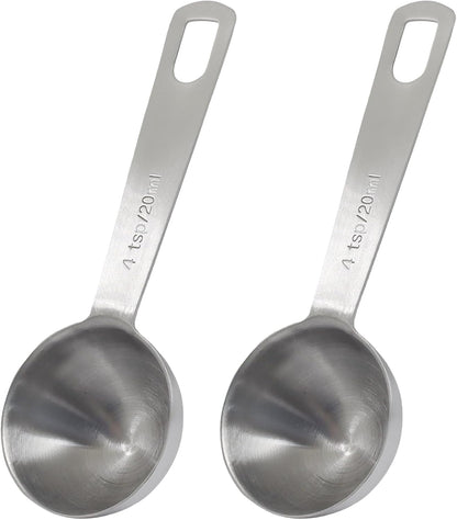 2Pcs 2/3 Tablespoon (2/3 Tbsp | 2 Tsp | 10 Ml | 10 Cc) Stainless Steel Measuring Spoons, 2 Teaspoon Metal Single Measuring Spoon for Measuring Coffee Powder, Grains and Loose Tea