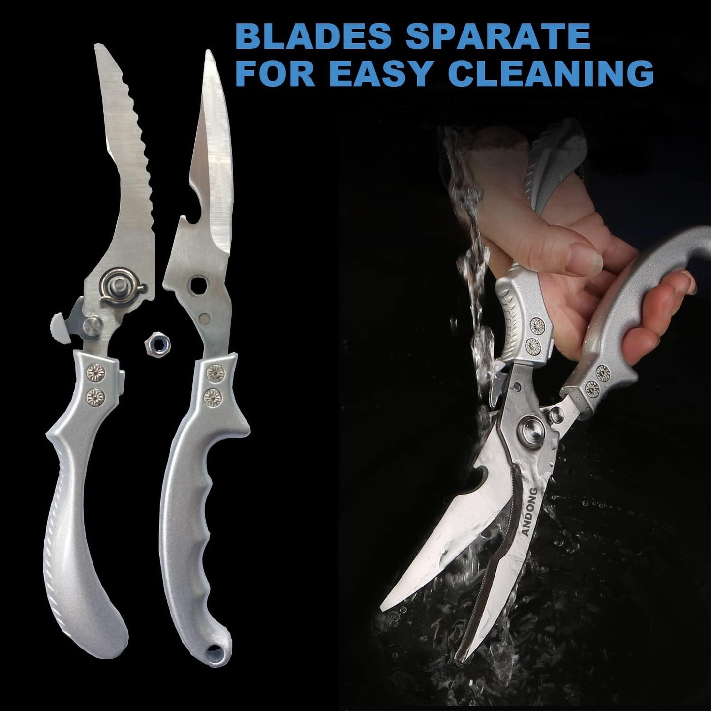 ANDONG Upgrade Heavy Duty Stainless Steel Kitchen Scissors - Professional Poultry Shears for Bone, Meat, Chicken, Fish, Turkey, Vegetables,Spring Loaded Multipurpose Ultra Sharp Utility Scissors