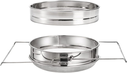 Fasmov Stainless Steel Honey Strainer, Double Sieve, Beekeeping Equipment Mesh Filter Screen, Honey Extractor Equipment, 9" Diameter x 4" Depth