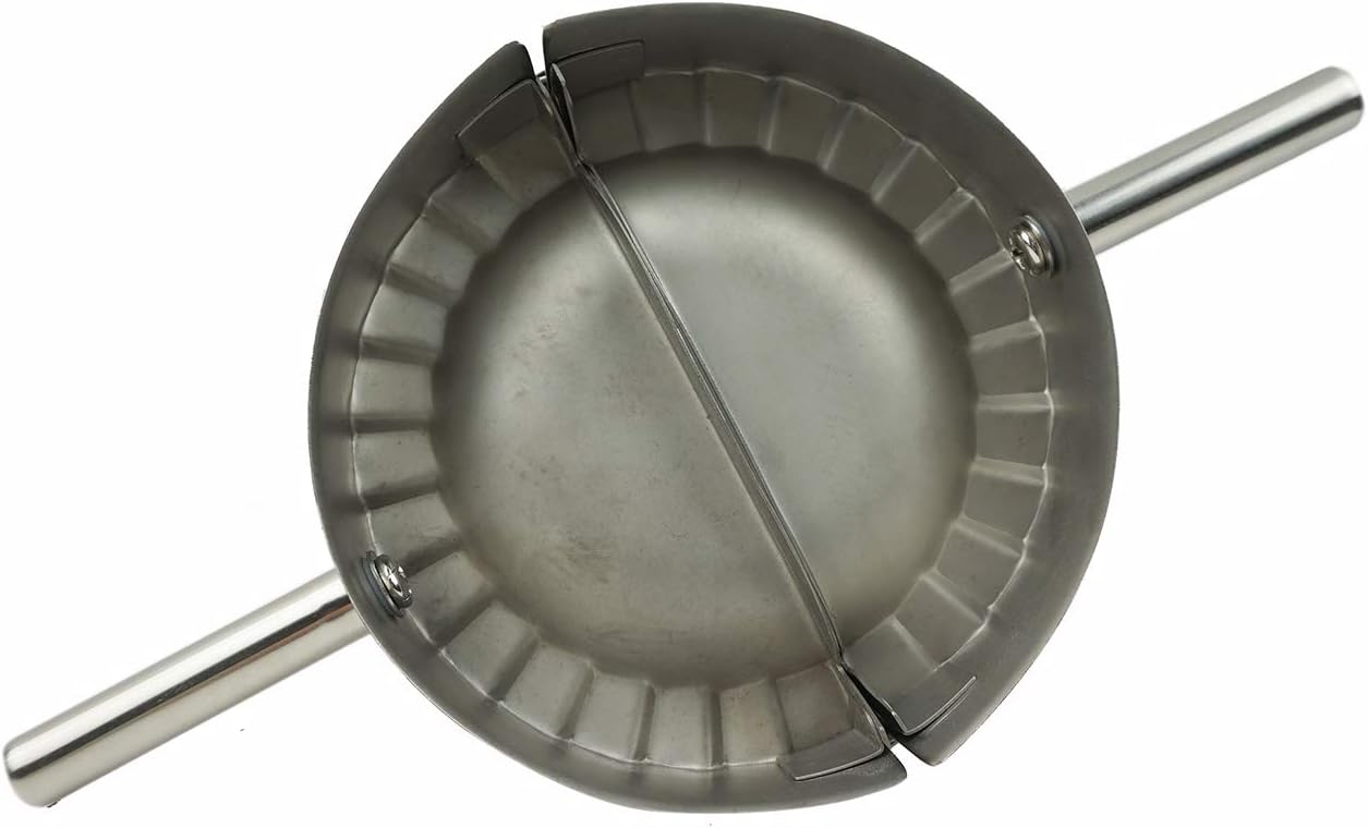Stainless Steel Dumpling Maker, X-Large 5" Goya Empanada Press Mold, Ravioli Mould Crimper, Wraper Dough Cutter - for Pie Ravioli Chinese Dumpling Pastry, with long handle (XL 5" Dia)