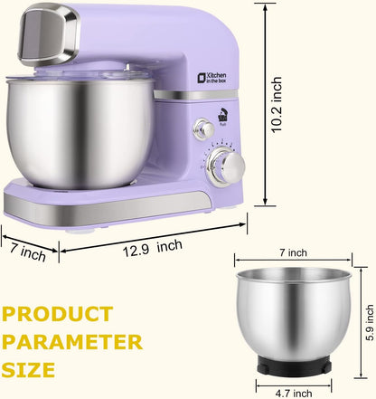 Kitchen in the box Stand Mixer,3.2Qt Small Electric Food Mixer,6 Speeds Portable Lightweight Kitchen Mixer for Daily Use with Egg Whisk,Dough Hook,Flat Beater (Black)