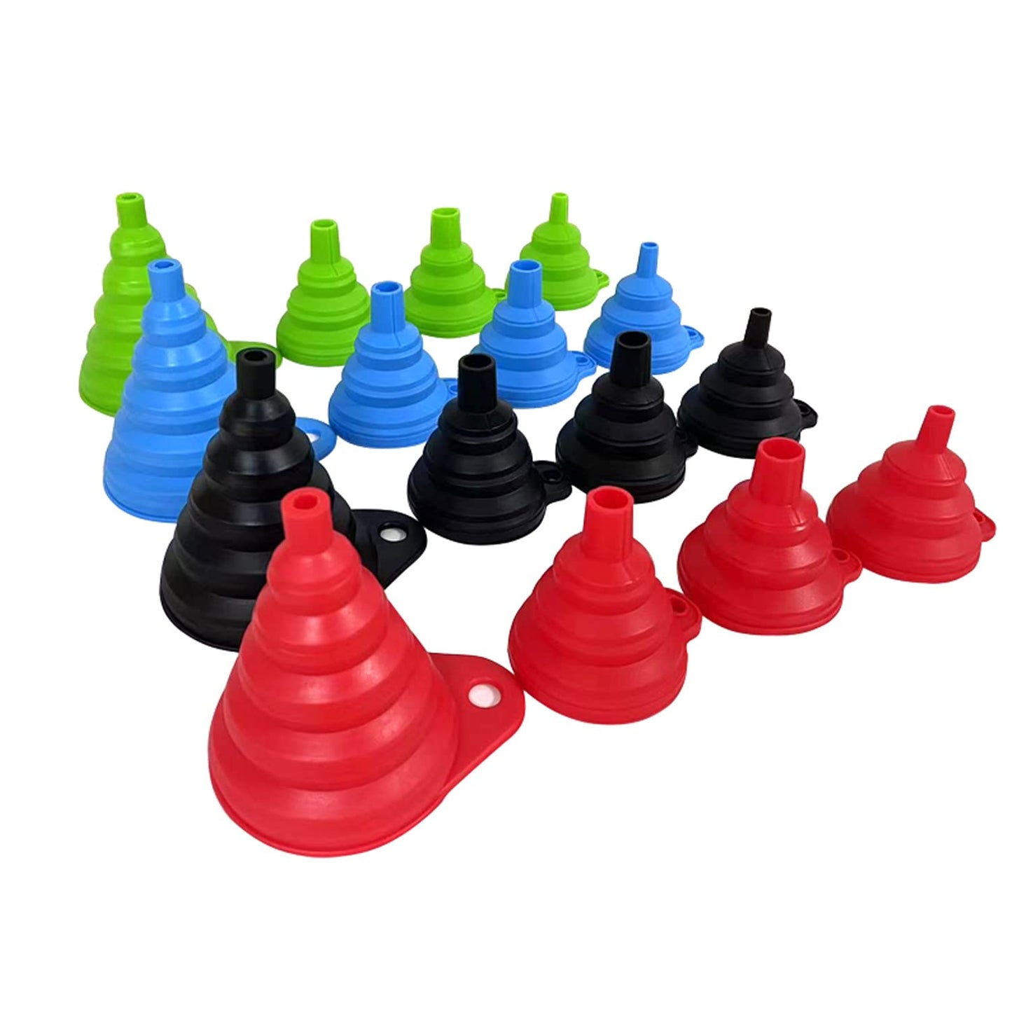 Set of 4 Silicone Collapsible Kitchen Funnel - X-Small to Large Sizes for Easy Liquid Transfer Food Grade Silicone Collapsible Gadgets (Multicolor)